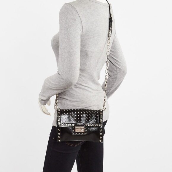 Prada Black Vernice Leather Studded Crossbody Bag - Picture 1 of 12